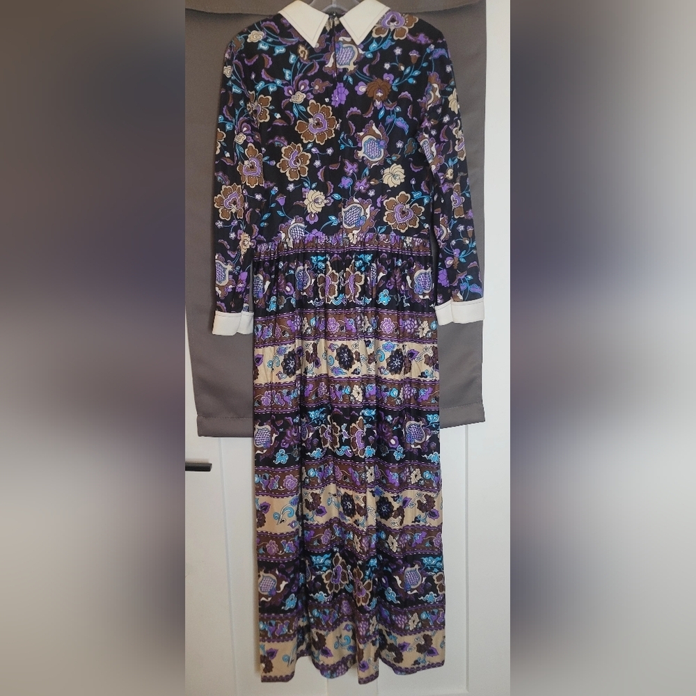 Joan Curtis Vintage Maxi Dress Bright Floral Print Garden Party 70s - Picture 9 of 16